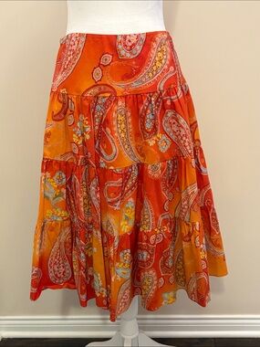 Chaps Orange Paisley Tiered A-Line Skirt Medium lined